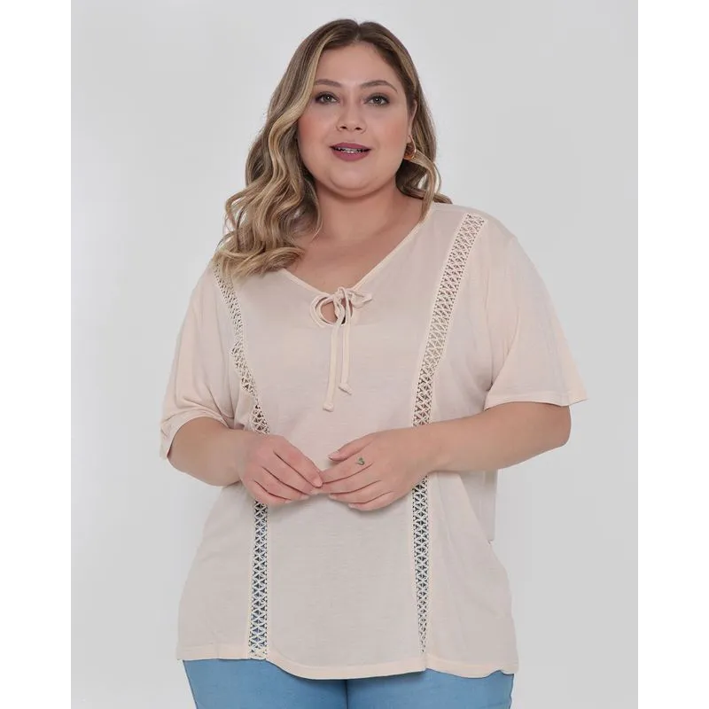 Blusa Plus Size Feminina Passamanaria Bege G2