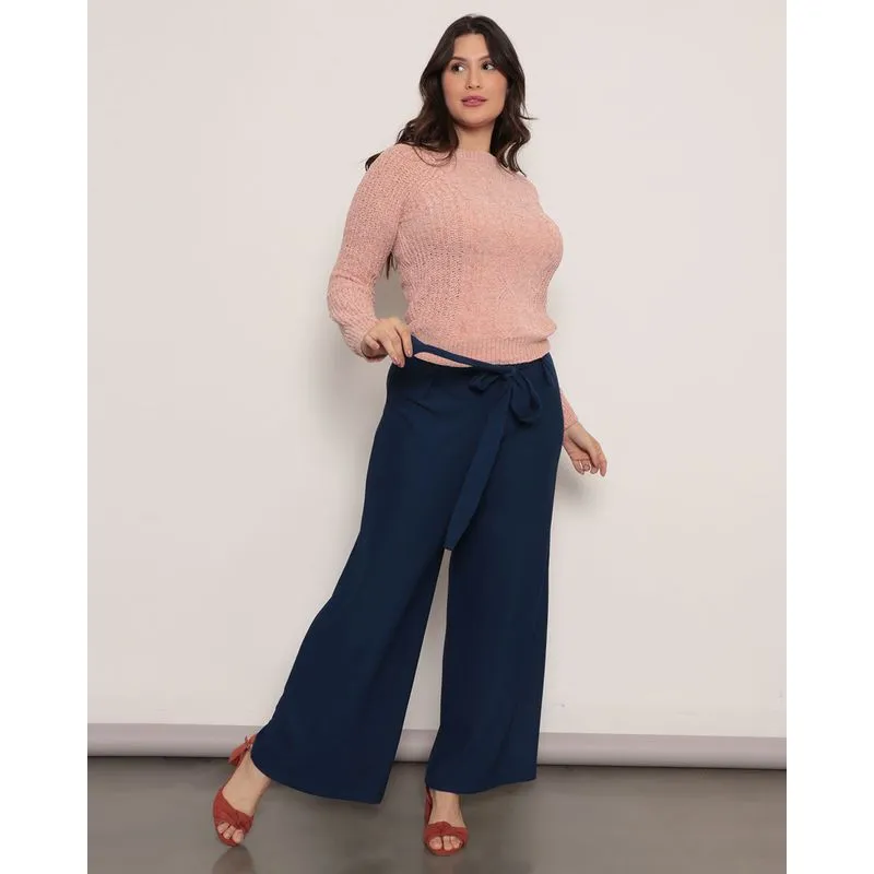Calça Feminina Pantalona Textura Marinho M
