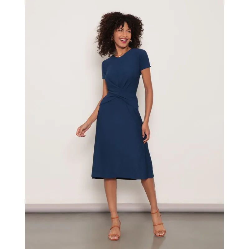Vestido Feminino Midi Canelado Transpassado Marinho G