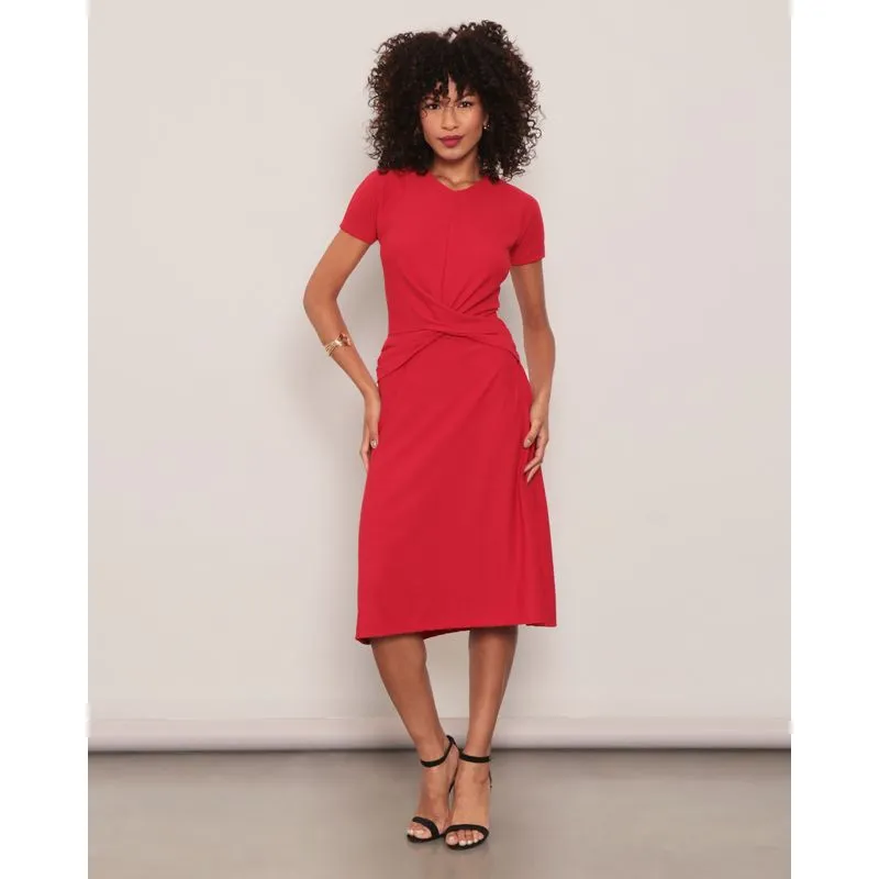 Vestido Feminino Midi Canelado Transpassado Vermelho G