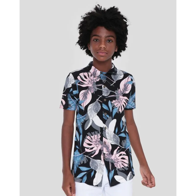 Camisa Juvenil Estampa Floral Preto 14