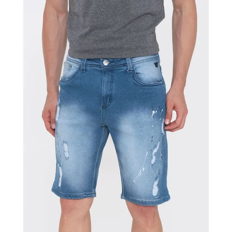 Bermuda Jeans Masculina Destroyed Gangster Azul 46