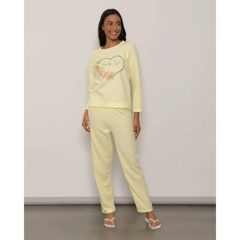 Pijama Feminino Longo Soft Estampa Lovely Life Amarelo G
