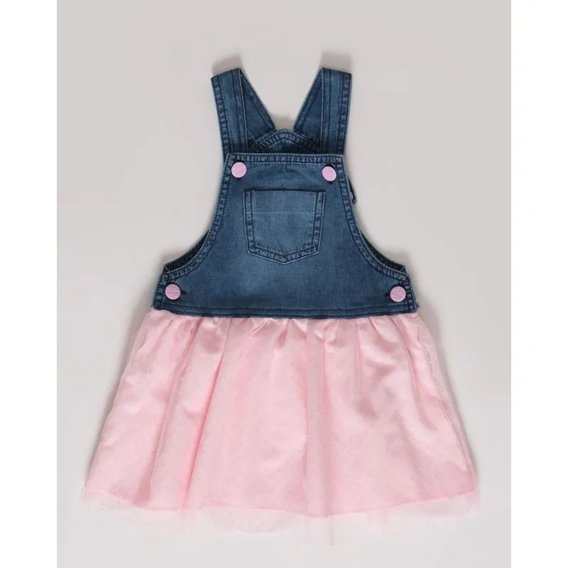 Vestido Bebê Jeans Tulê Rosa Claro 3