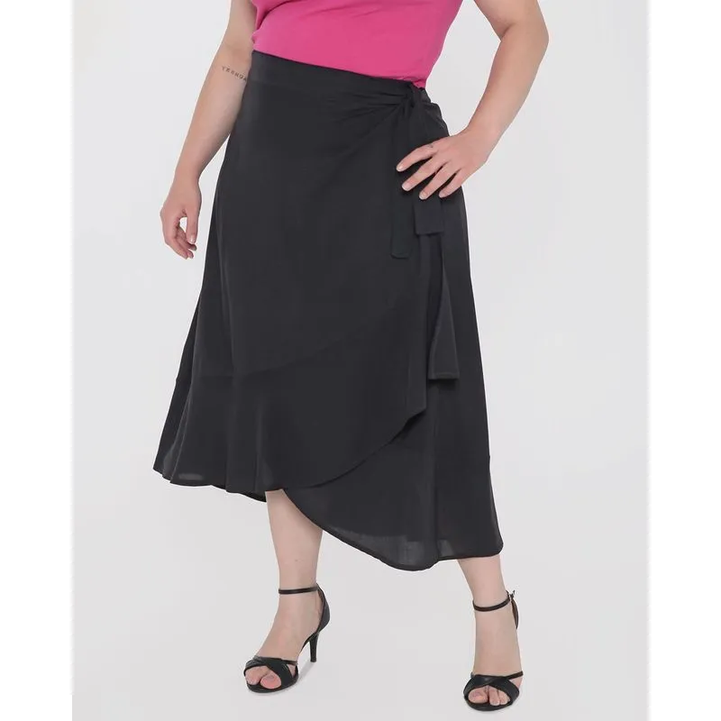 Saia Envelope Feminina Plus Size Viscose Preta G3