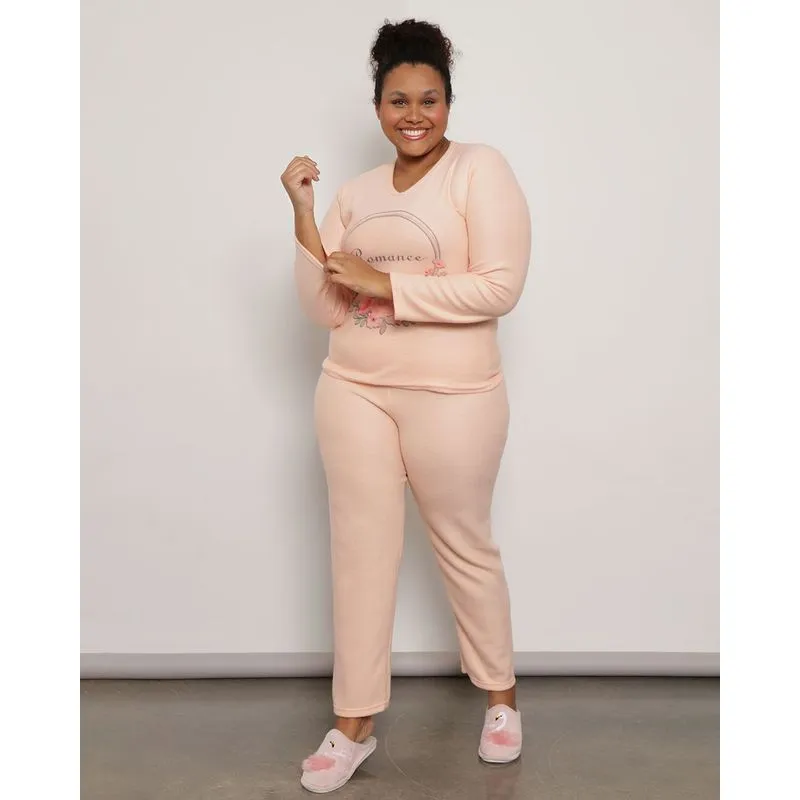 Pijama Feminino Estampa Romance Soft Longo Laranja 48