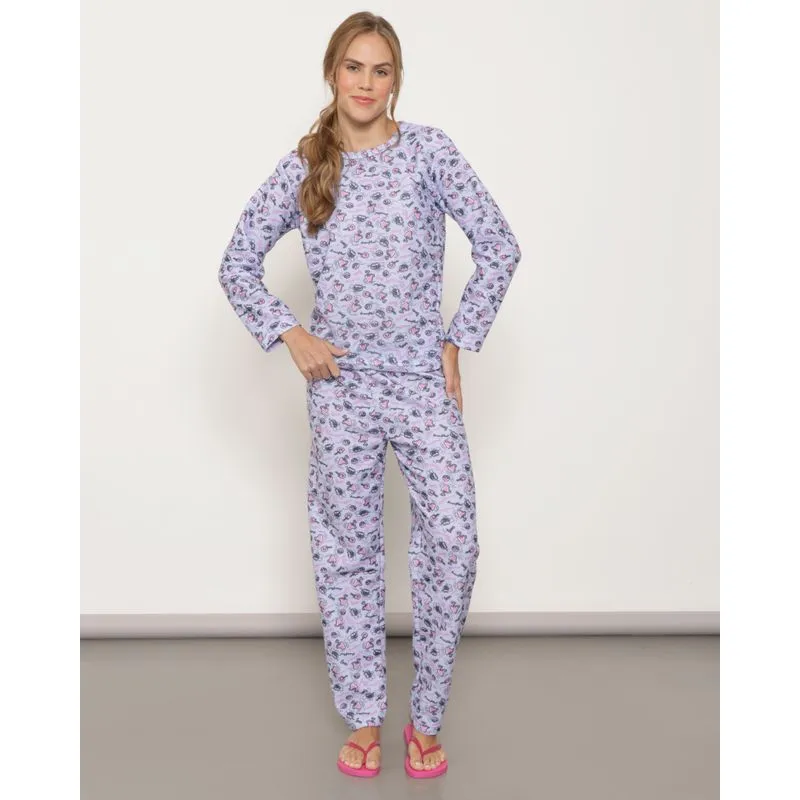 Pijama Feminino Longo Estampado Soft Lilás P