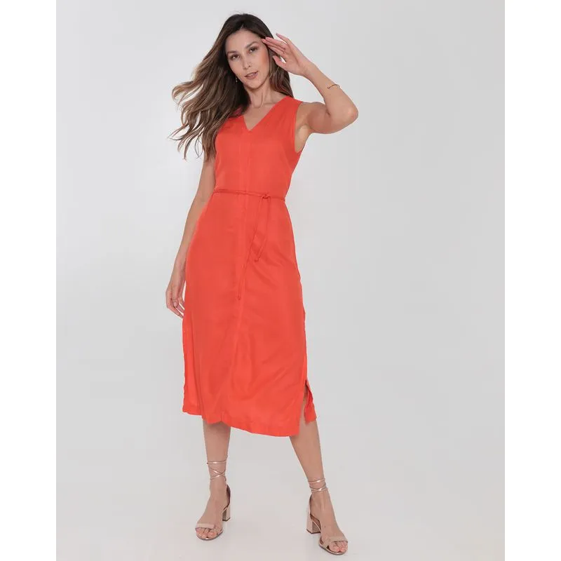 Vestido Midi Regata Fenda Laranja P
