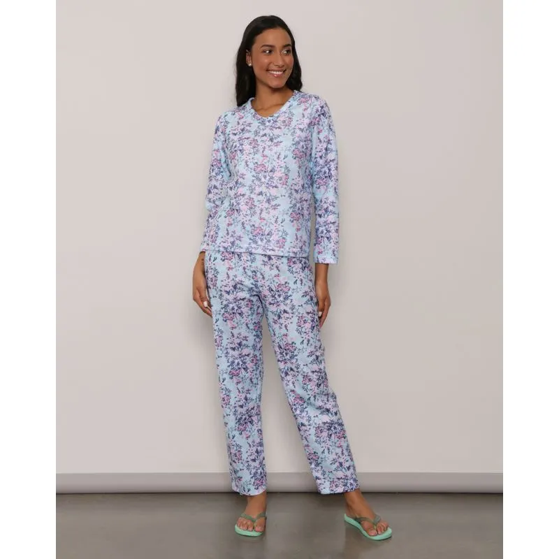 Pijama Feminino Longo Soft Estampado Floral Azul G