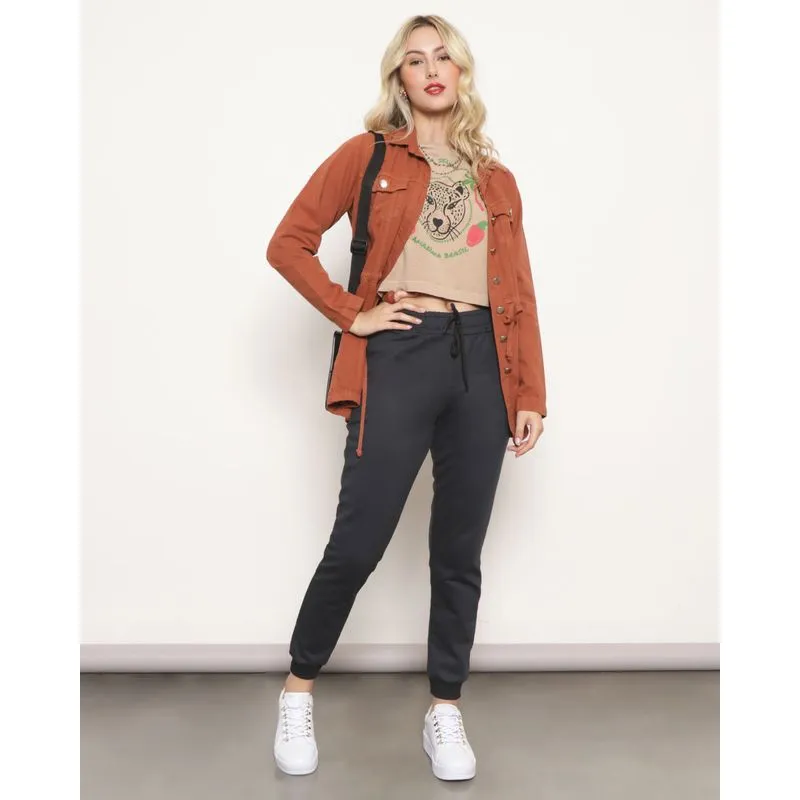 Calça Moletinho Feminina Jogger Preto M