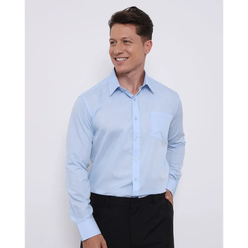Camisa Masculina Manga Longa Com Bolso Azul 5