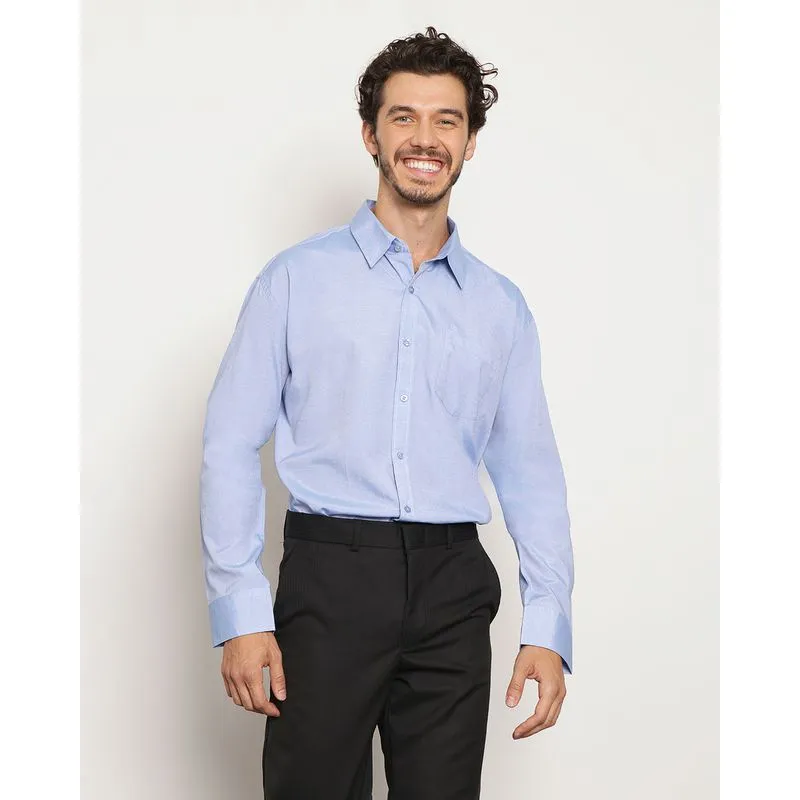 Camisa Social Masculina Botões Bolso Azul Médio 3
