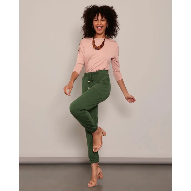 Calça Feminina Jogger Bolsos Verde M