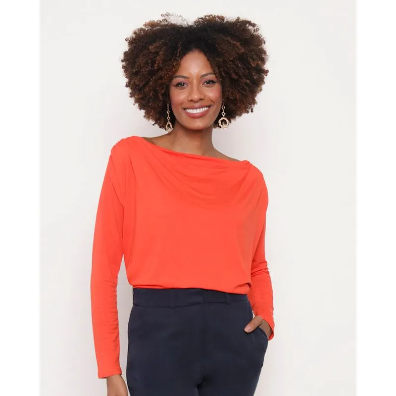 Blusa Feminina Gola Boba Manga Longa Laranja M