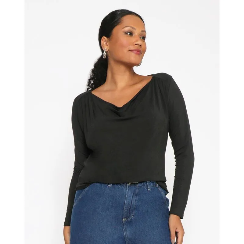 Blusa Feminina Gola Boba Manga Longa Preta GG