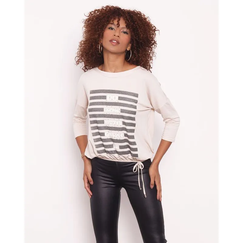 Blusa Feminina Estampada Manga 7/8 Bege P