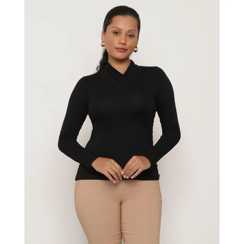 Blusa Feminina Gola Alta V Preta P