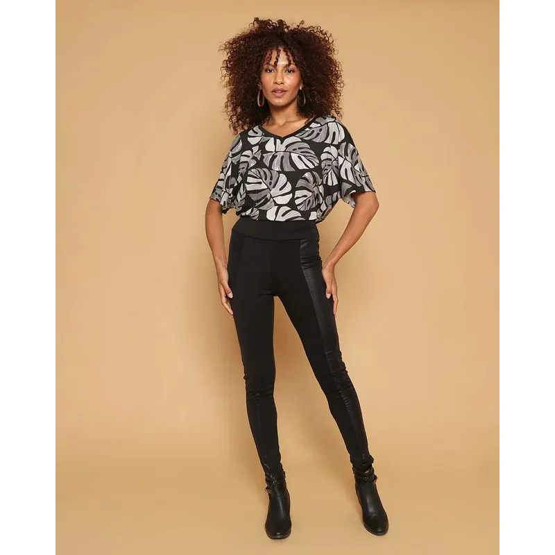 Calça Feminina Legging Montaria Recorte Cirrê Preta P