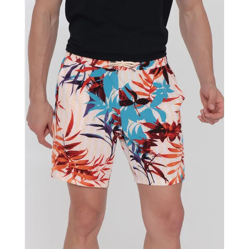 Bermuda Masculina Full Print Floral Branca G