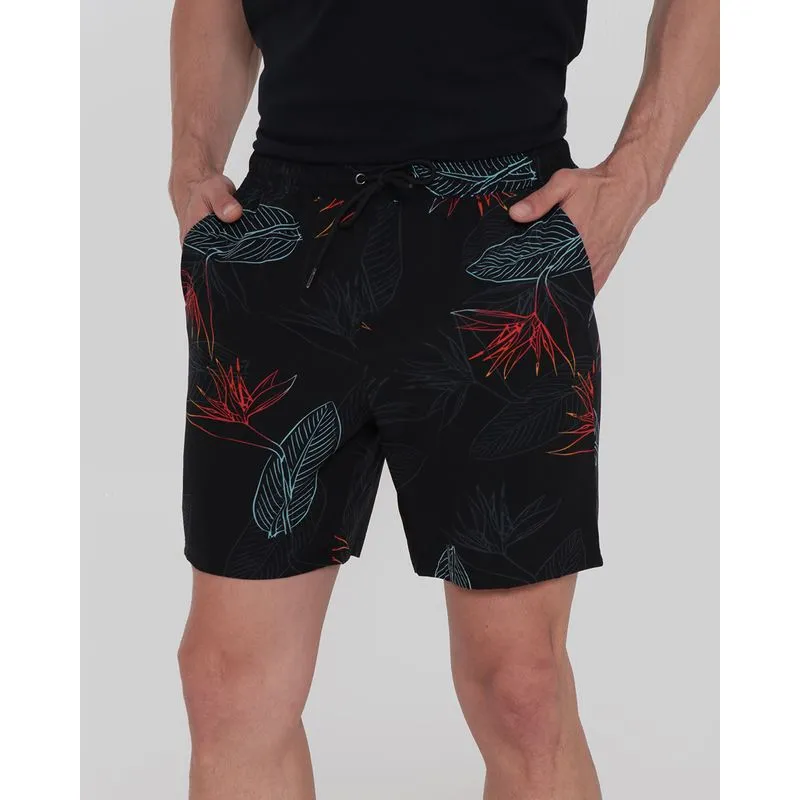 Bermuda Masculina Full Print Floral Preta XGG