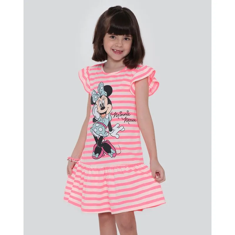 Vestido Infantil Minnie Disney Neon Rosa 6