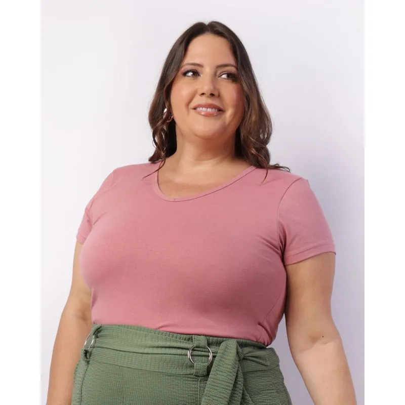 Blusa Plus Size Feminina Manga Curta Básica Rosa G1