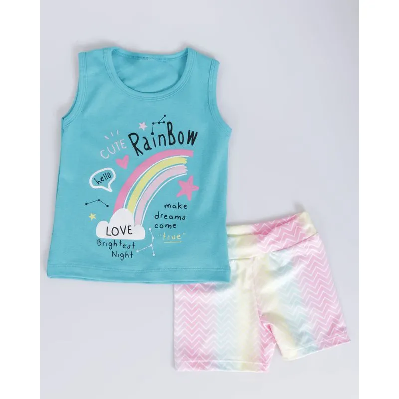Conjunto Bebê Regata Estampa Arco-Íris Azul 1