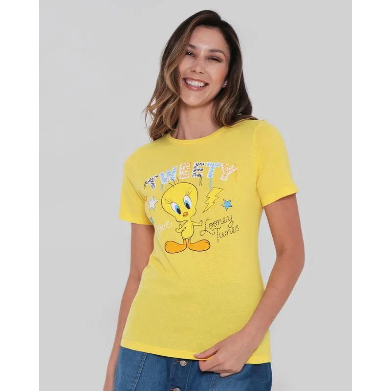 Camiseta Feminina Piu Piu Looney Tunes Amarela G