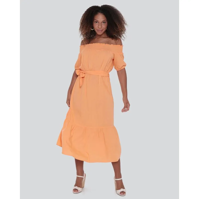 Vestido Midi Ciganinha Lastex Laranja P
