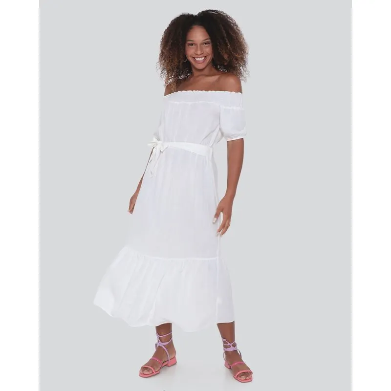 Vestido Midi Ciganinha Lastex Off White P