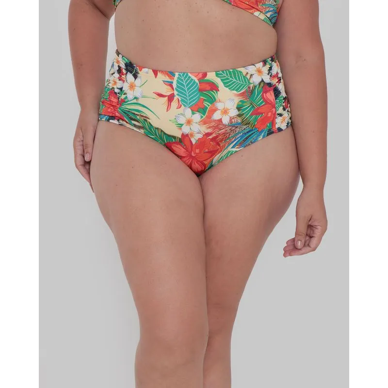 Biquíni Calcinha Plus Size Feminino Floral Amarelo 48