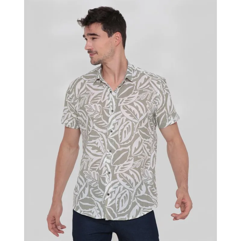 Camisa Masculina Estampa Floral Verde 1