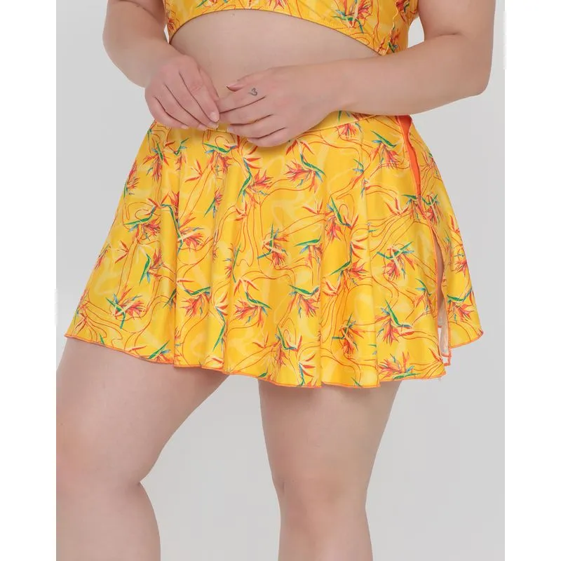Biquíni Calcinha Com Sobreposição Saia Plus Size Amarela 50