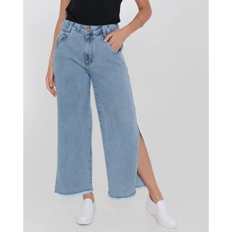 Calça Jeans Feminina Wide Leg Azul 36