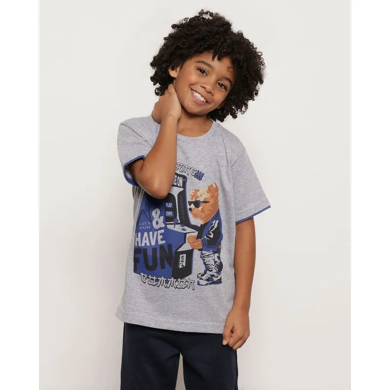 Camiseta Infantil Estampa Urso Cinza 4