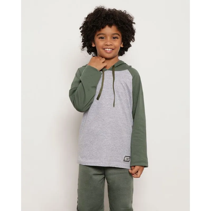 Camiseta Infantil Manga Longa Haglan Com Capuz Cinza 4