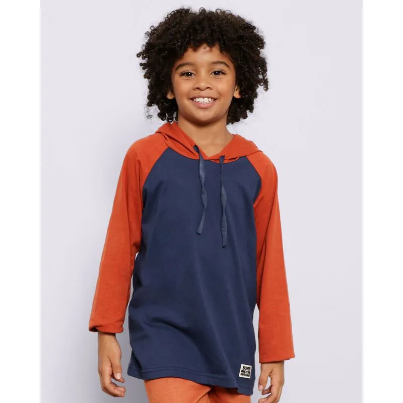 Camiseta Infantil Manga Longa com Capuz Marinho 6