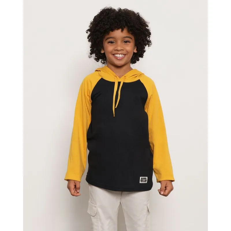 Camiseta Infantil Manga Haglan Com Capuz Preta 6