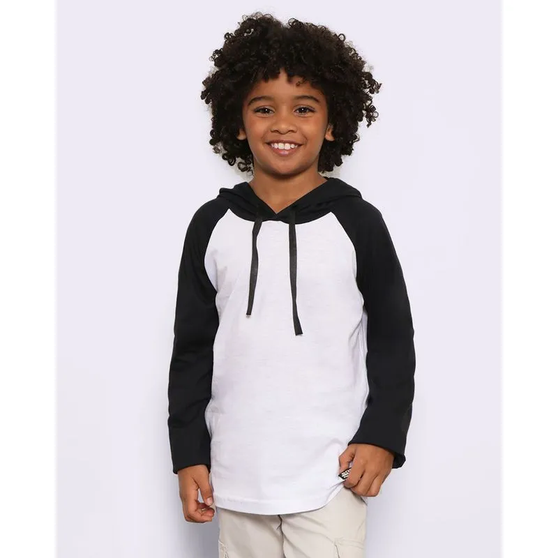 Camiseta Infantil Manga Longa Raglan Com Capuz Branca 10
