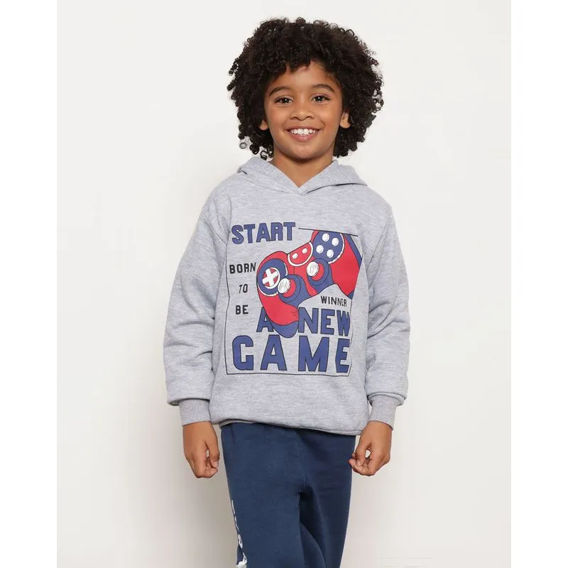 Blusão Moletom Infantil Estampa New Game Com Capuz Cinza 10