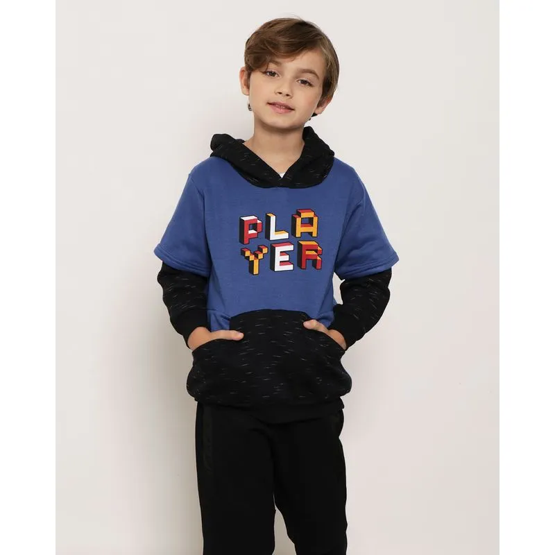 Blusão Moletom Infantil Com Capuz Player Azul 10