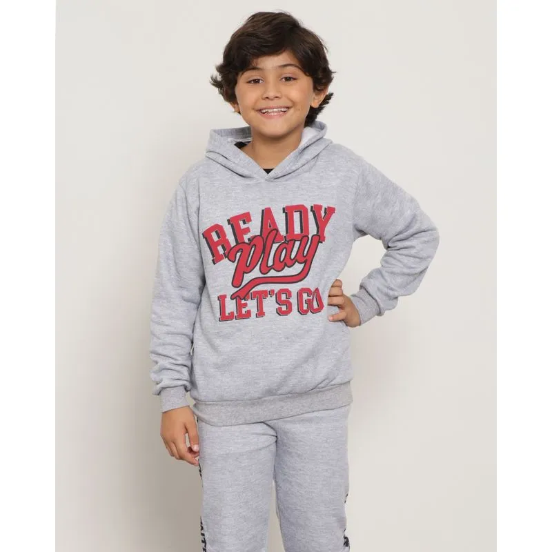 Blusão Moletom Infantil Estampado Com Capuz Cinza 6