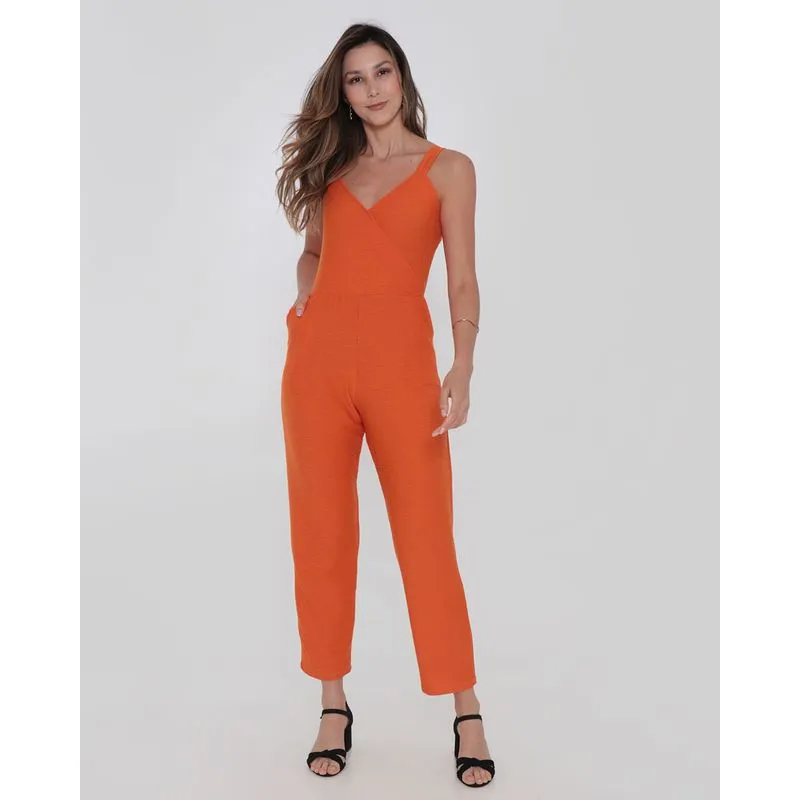 Macacão Feminino Decote Transpassado Laranja G
