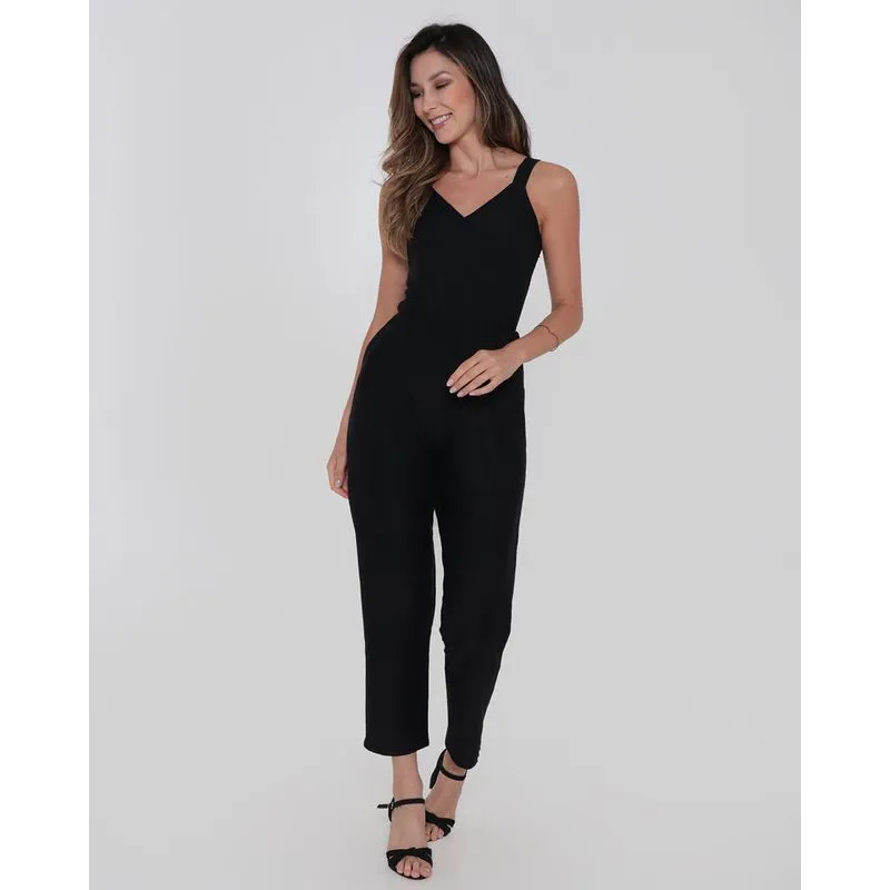 Macacão Feminino Decote Transpassado Preto GG