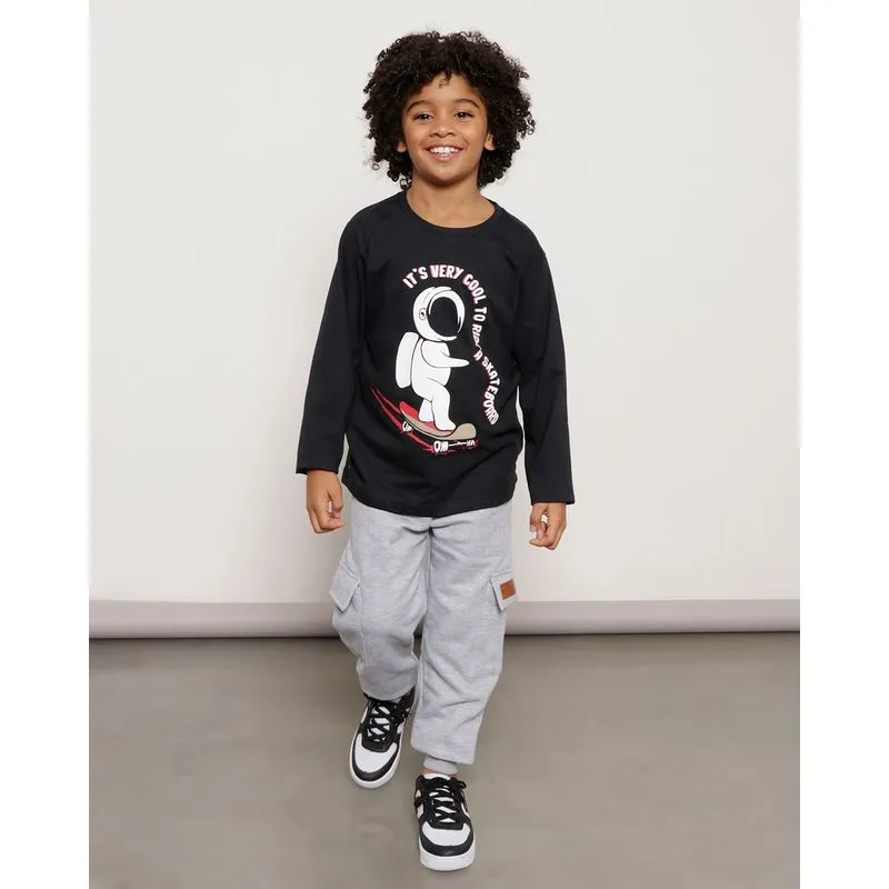 Calça Moletom Infantil Bolso Cargo Jogger Cinza 8