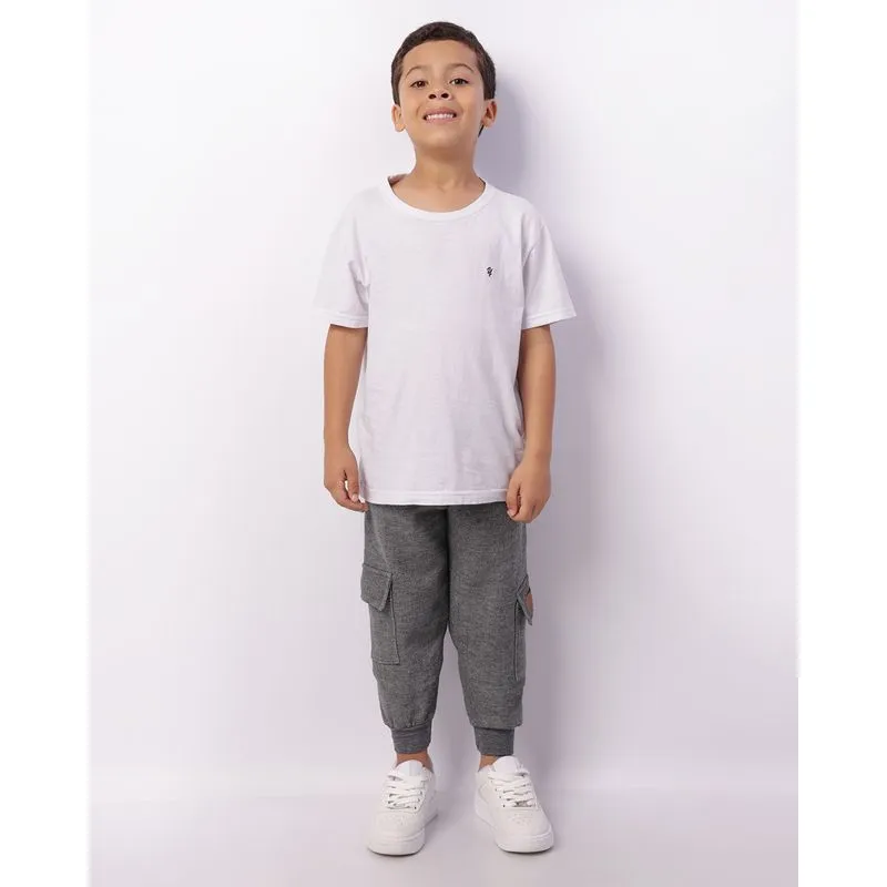 Calça Moletom Infantil Jogger Bolso Cargo Cinza 6