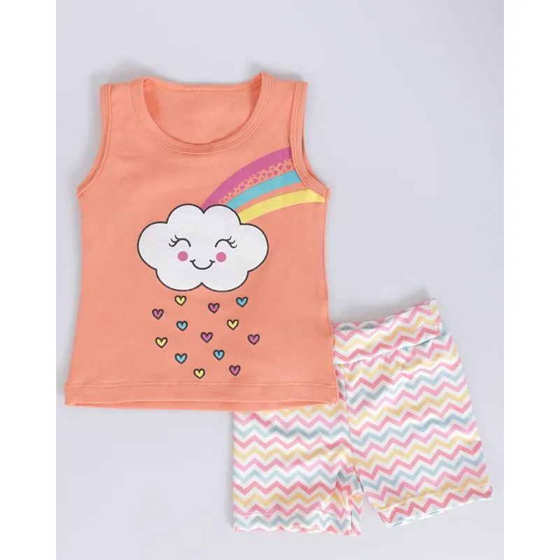 Conjunto Bebê Regata Estampa Nuvem Laranja 1