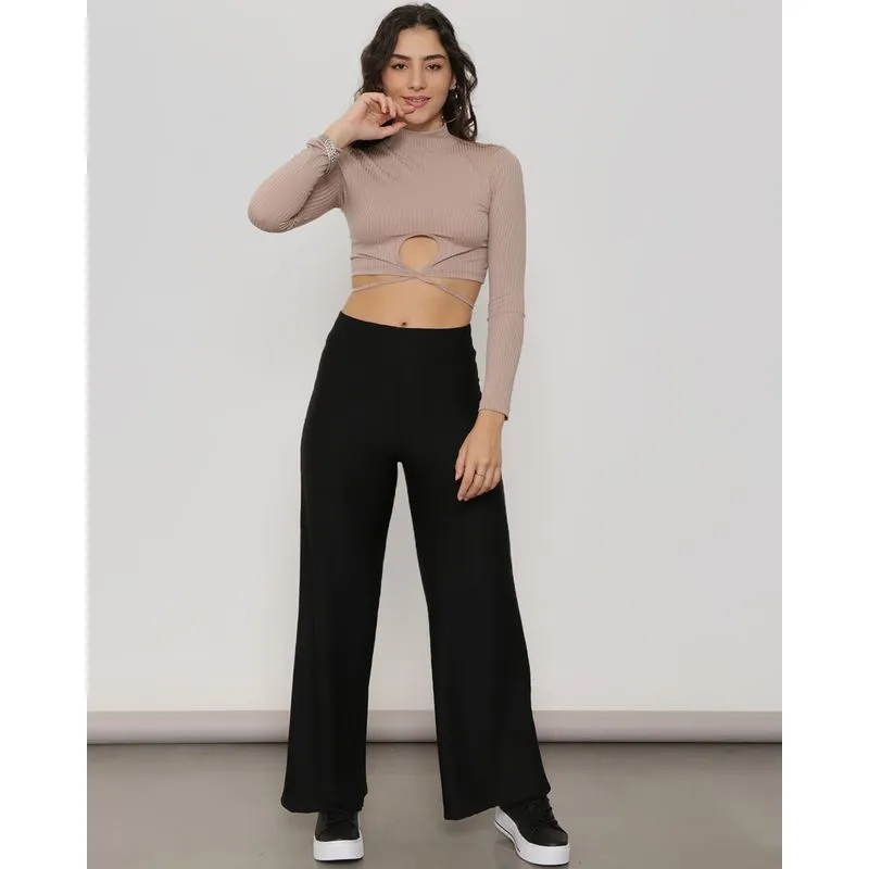 Calça Feminina Pantalona Texturizada Preta P