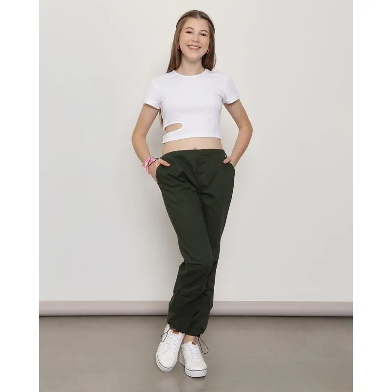 Calça Juvenil Parachute Com Stopper Sarja Verde Escuro 12