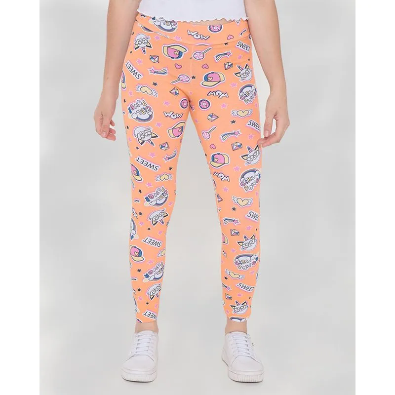 Calça Legging Juvenil Girl Power Laranja Médio 14